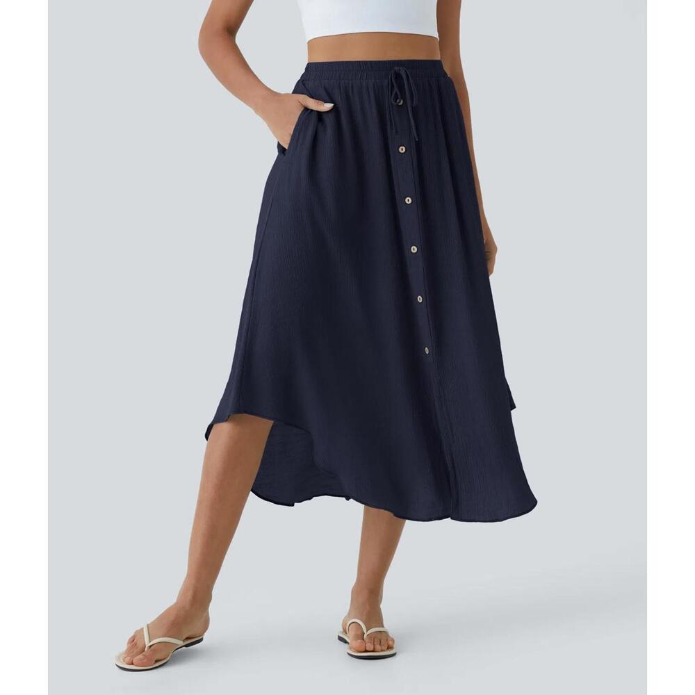 NWT Halara High Waisted Drawstring Pocket Flowy Casual Skirt Maritime Blue XL